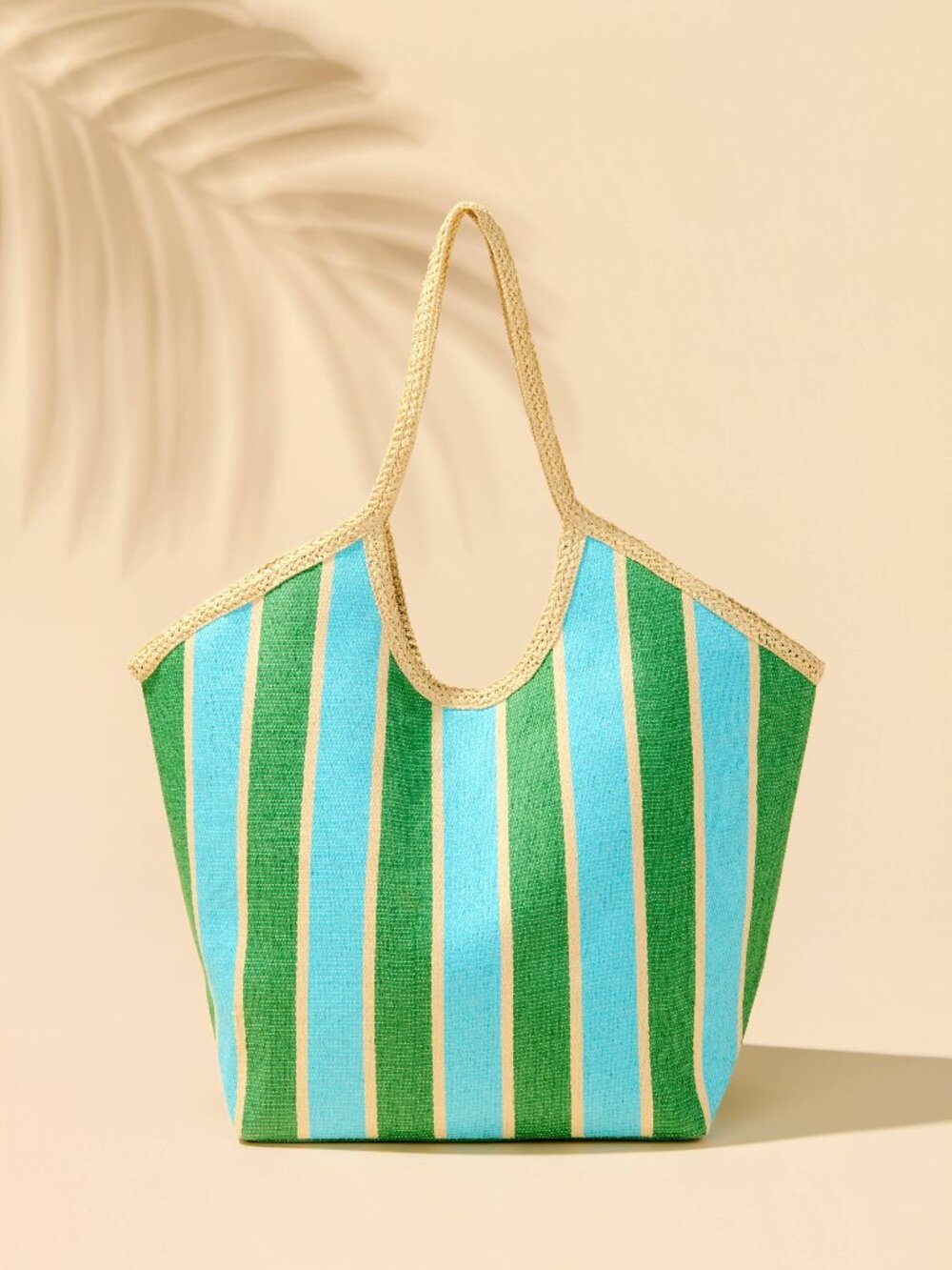 Beachy! Shiraleah Green Capri Striped Tote — Paper Straw Carryall